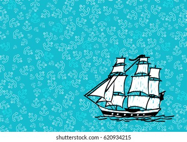 Shipboard anchor background. Hand drawing