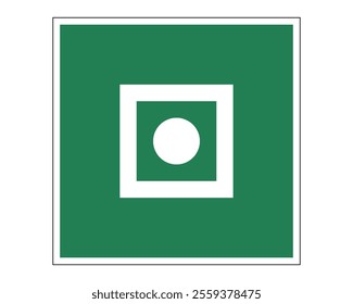 Shipboard General Alarm Sign Featuring a Green Background with White Square and Circle, Indicating the General Alarm on a Ship, Available as a Vector File, ISO 7010 E031