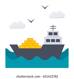 Shipbuilding concept with ship at sea, vector illustration in flat style