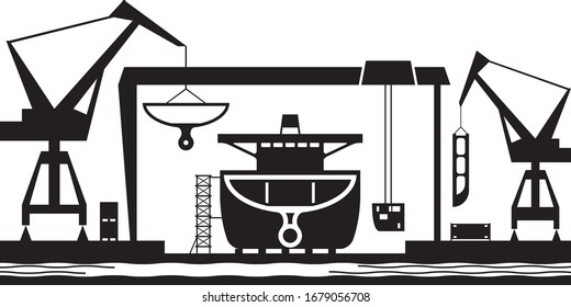 Shipbuilding Industry Background - Vector Illustration