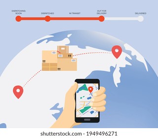 Shipment app with delivery status and tracking on Earth globe.