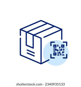 Shipment box with qr-code. Identification tracking code on a parcel. Pixel perfect icon