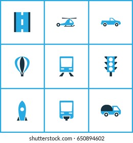 Shipment Colorful Icons Set. Collection Of Missile, Caravan, Cabriolet And Other Elements. Also Includes Symbols Such As Caravan, Transport, Space.