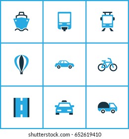 Shipment Colorful Icons Set. Collection Of Way, Caravan, Aerostat And Other Elements. Also Includes Symbols Such As Vehicle, Driveway, Tram.