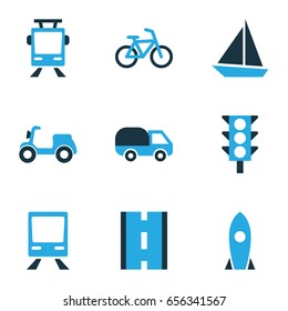Shipment Colorful Icons Set. Collection Of Scooter, Stoplight, Bicycle And Other Elements. Also Includes Symbols Such As Van, Road, Traffic.