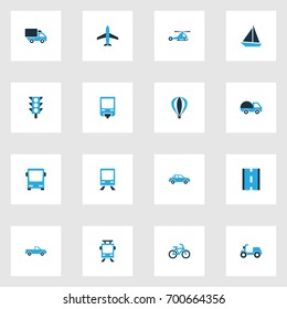 Shipment Colorful Icons Set. Collection Of Trolley, Scooter, Caravan And Other Elements. Also Includes Symbols Such As Aerostat, Ship, Sailing.