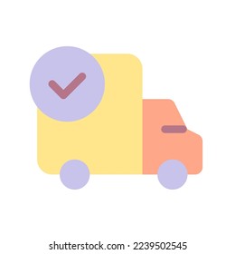 Shipment complete flat color ui icon. Delivery service. Successful cargo transportation. Simple filled element for mobile app. Colorful solid pictogram. Vector isolated RGB illustration