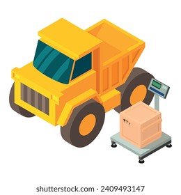 Shipment concept icon isometric vector. Industrial dumper, digital floor scale. Construction and warehouse equipment