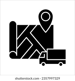 Shipment Distance, Pin on Map with Box Outline Icon. Order Route Sign, Delivery Service Path Line Symbol. vector illustration on white background