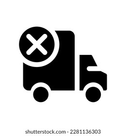 El envío falló en el icono de ui glifo negro. Cancelar el transporte de carga. Diseño de interfaz de usuario. Símbolo de silueta en el espacio blanco. Pictograma sólido para web, móvil. Ilustración vectorial aislada