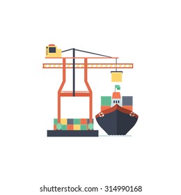 Shipment Freight Symbol Ocean Sea River Shipping Loading Cargo on Stylish Background Modern Flat Design Template Vector Illustration