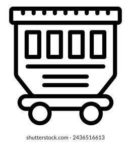 Vector de contorno de icono de carro de carga de envío. Logística de locomoción. Distribución de trenes de mercancías