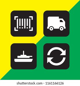 shipment icon. 4 shipment set with barcode, truck icon, load and ship vector icons for web and mobile app