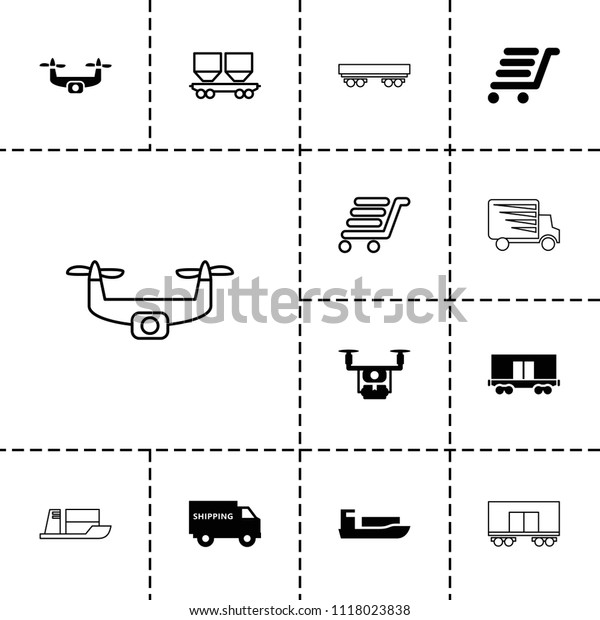 Shipment icon. collection of 13
shipment filled and outline icons such as ship, cargo wagon,
luggage cart, medical drone. editable shipment icons for web and
mobile.