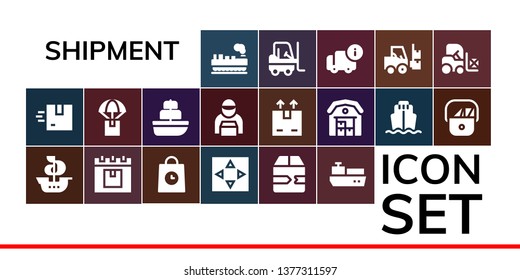 shipment icon set. 19 filled shipment icons.  Simple modern icons about  - Cargo, Delivery, Ship, Move, Fast delivery, Cargo ship, Delivery man, Shipping, Warehouse, Postman, Forklift