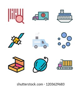 shipment icon set. vector set about open box, loading, cargo truck and ship icons set.
