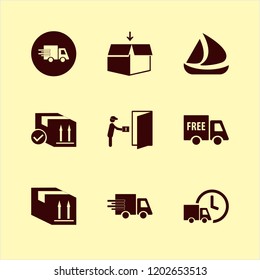 shipment icon. shipment vector icons set free delivery, courier gives parcel, parcel box and fast delivery truck