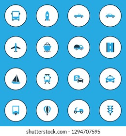 Shipment icons colored set with balloon, aircraft, bogie and other parking elements. Isolated vector illustration shipment icons.
