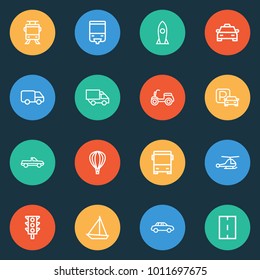 Shipment icons line style set with bus, helicopter, road and other bus elements. Isolated vector illustration shipment icons.