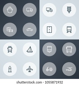 Shipment icons line style set with parking, missile, way and other train elements. Isolated vector illustration shipment icons.