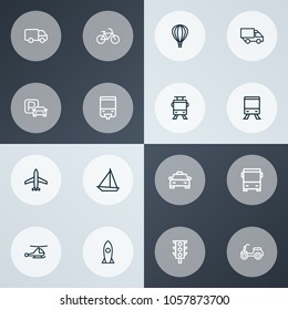 Shipment icons line style set with stoplight, bicycle, missile and other streetcar elements. Isolated vector illustration shipment icons.