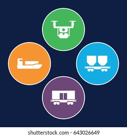 Shipment icons set. set of 4 shipment filled icons such as cargo wagon, medical drone