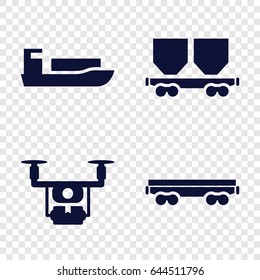 Shipment icons set. set of 4 shipment filled icons such as cargo wagon, medical drone
