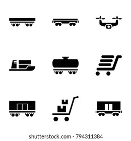 Shipment icons. set of 9 editable filled shipment icons such as cargo wagon, luggage cart, ship