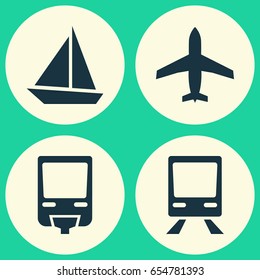 Shipment Icons Set. Collection Of Aircraft, Railway, Yacht And Other Elements. Also Includes Symbols Such As Monorail, Yacht, Airplane.