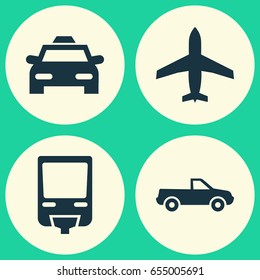 Shipment Icons Set. Collection Of Aircraft, Cabriolet, Cab And Other Elements. Also Includes Symbols Such As Airplane, Flight, Cab.