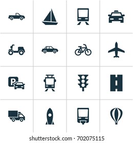 Shipment Icons Set. Collection Of Aircraft, Skooter, Spaceship And Other Elements. Also Includes Symbols Such As Stoplight, Train, Camion.