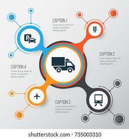 Shipment Icons Set. Collection Of Aircraft, Van, Road Sign And Other Elements. Also Includes Symbols Such As Camion, Wagon, Light.