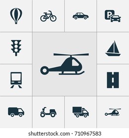 Shipment Icons Set. Collection Of Airship, Automobile, Bicycle And Other Elements. Also Includes Symbols Such As Parking, Boat, Road.