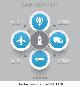 Shipment Icons Set. Collection Of Automobile, Van, Aircraft And Other Elements. Also Includes Symbols Such As Balloon, Airplane, Rocket.