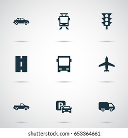 Shipment Icons Set. Collection Of Automobile, Way, Omnibus And Other Elements. Also Includes Symbols Such As Auto, Traffic, Stoplight.
