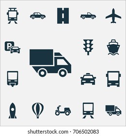 Shipment Icons Set. Collection Of Automobile, Aircraft, Railroad And Other Elements. Also Includes Symbols Such As Monorail, Ship, Railway.