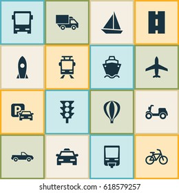 Shipment Icons Set. Collection Of Bicycle, Van, Way And Other Elements. Also Includes Symbols Such As Yacht, Airship, Road.