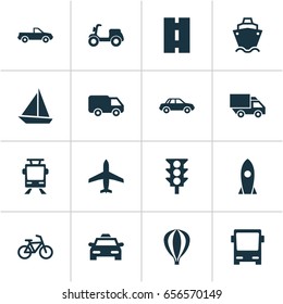 Shipment Icons Set. Collection Of Bicycle, Omnibus, Automobile And Other Elements. Also Includes Symbols Such As Moped, Stoplight, Traffic.