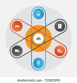 Shipment Icons Set. Collection Of Bicycle, Automobile, Railway And Other Elements. Also Includes Symbols Such As Light, Auto, Car.