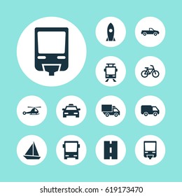 Shipment Icons Set. Collection Of Cab, Omnibus, Bicycle And Other Elements. Also Includes Symbols Such As Streetcar, Taxi, Pickup.