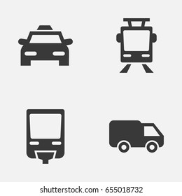 Shipment Icons Set. Collection Of Cab, Streetcar, Railroad And Other Elements. Also Includes Symbols Such As Trolley, Train, Van.