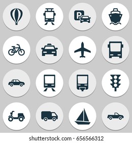 Shipment Icons Set. Collection Of Cab, Cabriolet, Truck And Other Elements. Also Includes Symbols Such As Ship, Bicycle, Taxi.