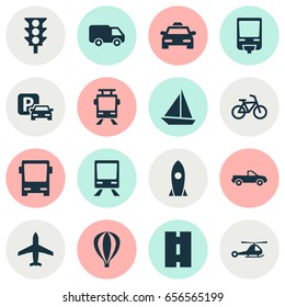Shipment Icons Set. Collection Of Cabriolet, Airship, Railway And Other Elements. Also Includes Symbols Such As Railroad, Velocipede, Bike.