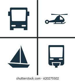 Shipment Icons Set. Collection Of Chopper, Omnibus, Railroad And Other Elements. Also Includes Symbols Such As Train, Sail, Boat.