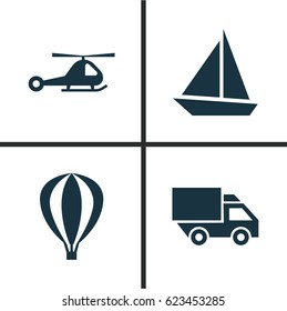 Shipment Icons Set. Collection Of Chopper, Yacht, Van And Other Elements. Also Includes Symbols Such As Balloon, Truck, Yacht.