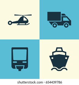 Shipment Icons Set. Collection Of Chopper, Tanker, Van And Other Elements. Also Includes Symbols Such As Airplane, Truck, Train.