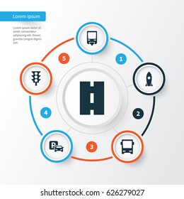 Shipment Icons Set. Collection Of Omnibus, Way, Railroad And Other Elements. Also Includes Symbols Such As Traffic, Flight, Highway.