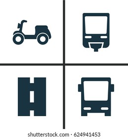 Shipment Icons Set. Collection Of Railroad, Way, Skooter And Other Elements. Also Includes Symbols Such As Bus, Motorbike, Railroad.