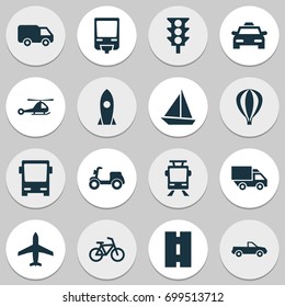 Shipment Icons Set. Collection Of Skooter, Airship, Van And Other Elements. Also Includes Symbols Such As Airplane, Streetcar, Cab.