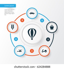 Shipment Icons Set. Collection Of Stoplight, Airship, Skooter And Other Elements. Also Includes Symbols Such As Traffic, Airship, Car.